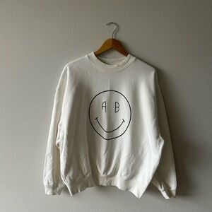 Anine Bing White Smiley Face Sweatshirt